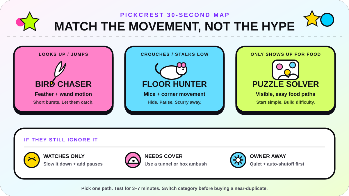Cat prey style decision map matching visible behaviors to toy movement